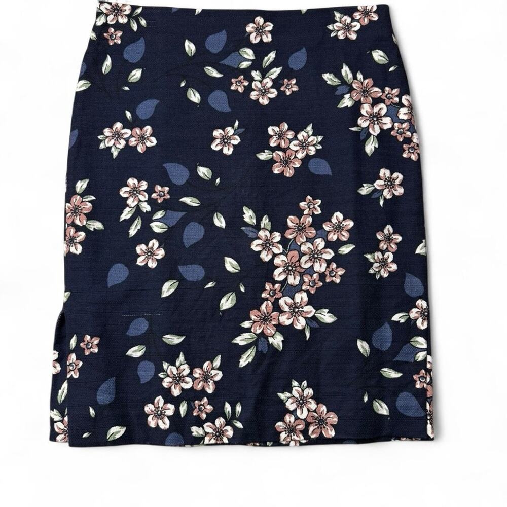 LOFT Cherry Blossom Double Slit Pencil Skirt - Navy - Size 10